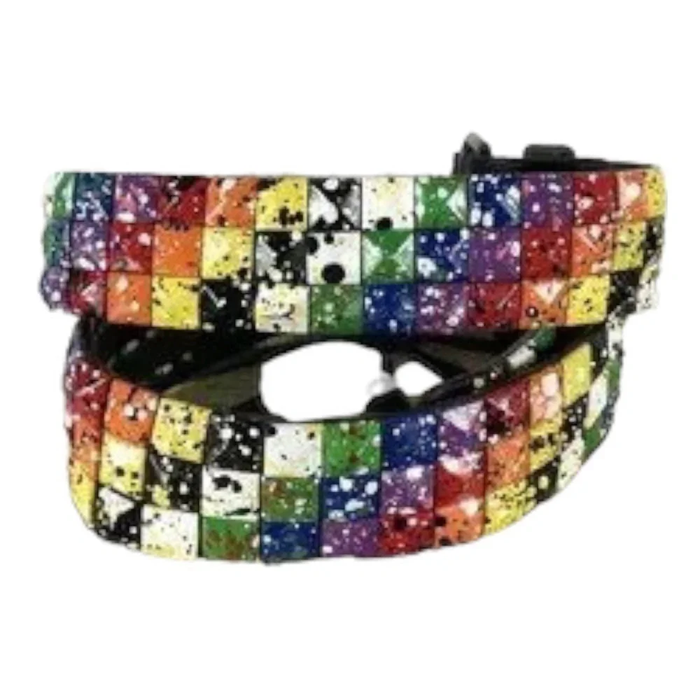 Vintage splatter paint square tile belt size womens‎ small